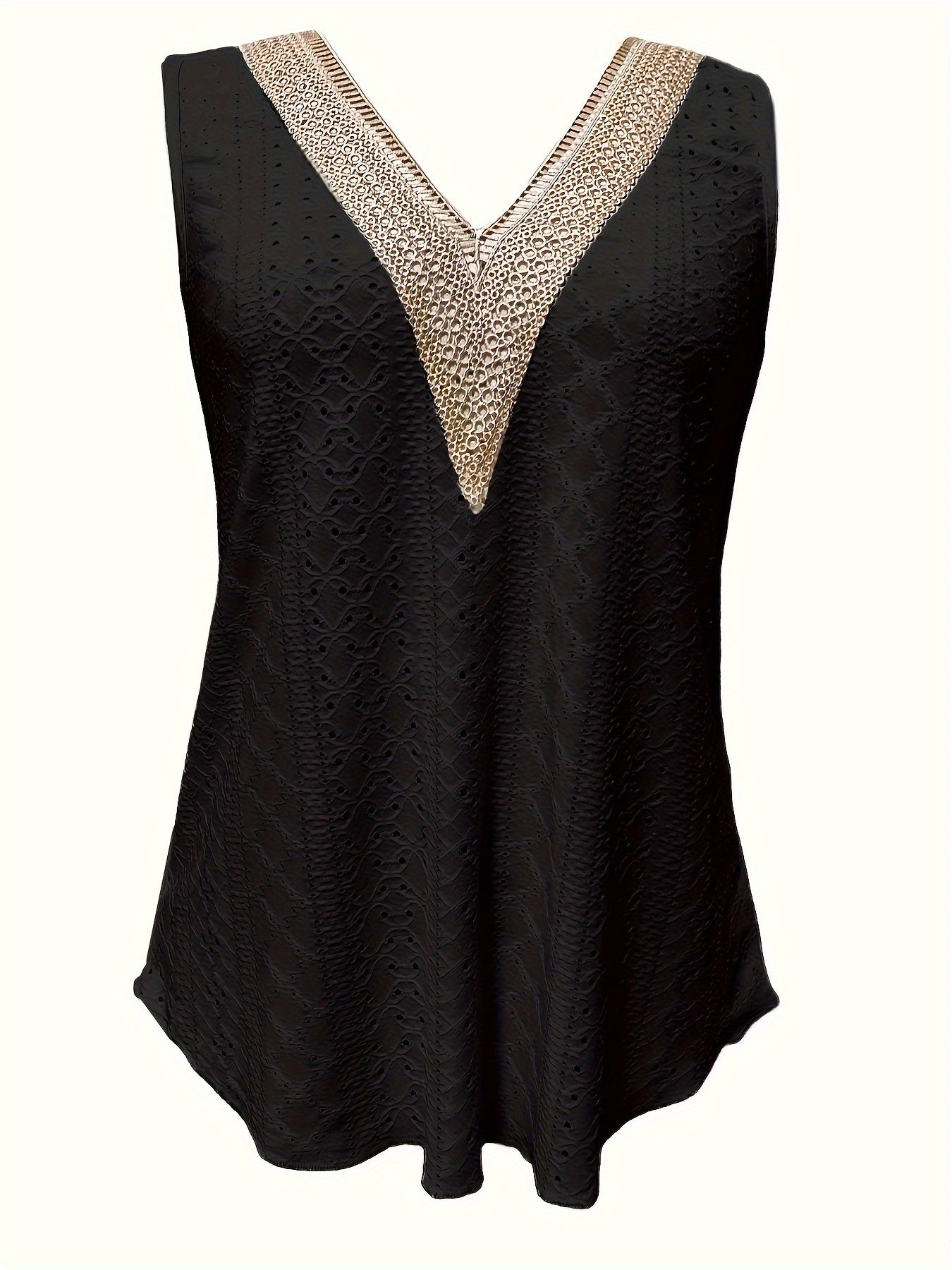 Melisa - Sleeveless Tank Top with Eyelet Embroidered and V Neck for Women