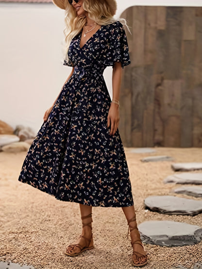 Laura – Floral Print Boho V Neck Dress