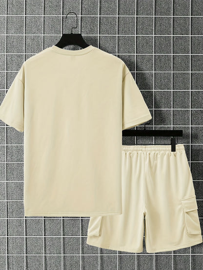 Lucas - Outfit Set with Loose Crew Neck Short Sleeve T-Shirt and Drawstring Shorts with Multi Pockets for Men