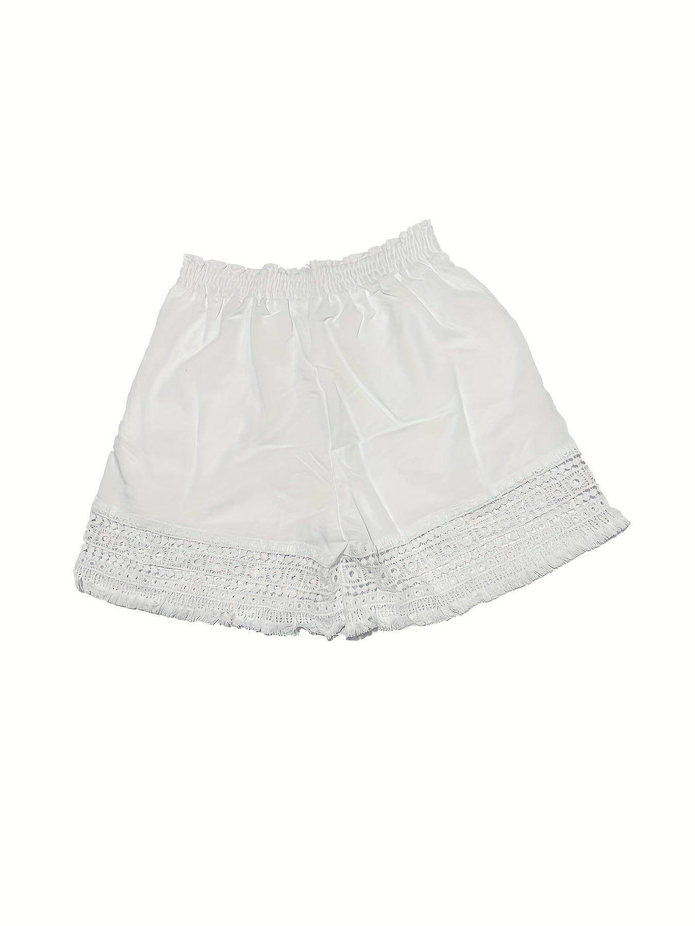 Matilda - Lace Trim Shorts with Elastic Waist and Slant Pocket for Women