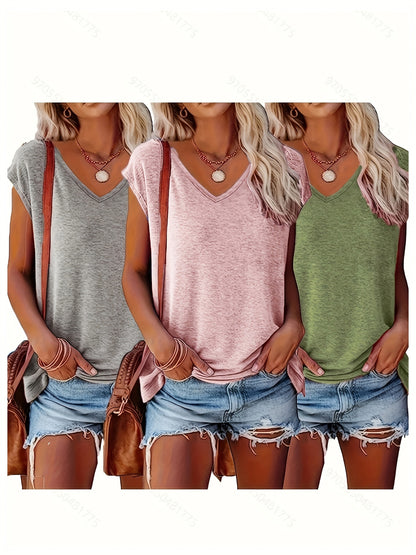 Sarah - Casual V-Neck T-Shirt - Summer Edition