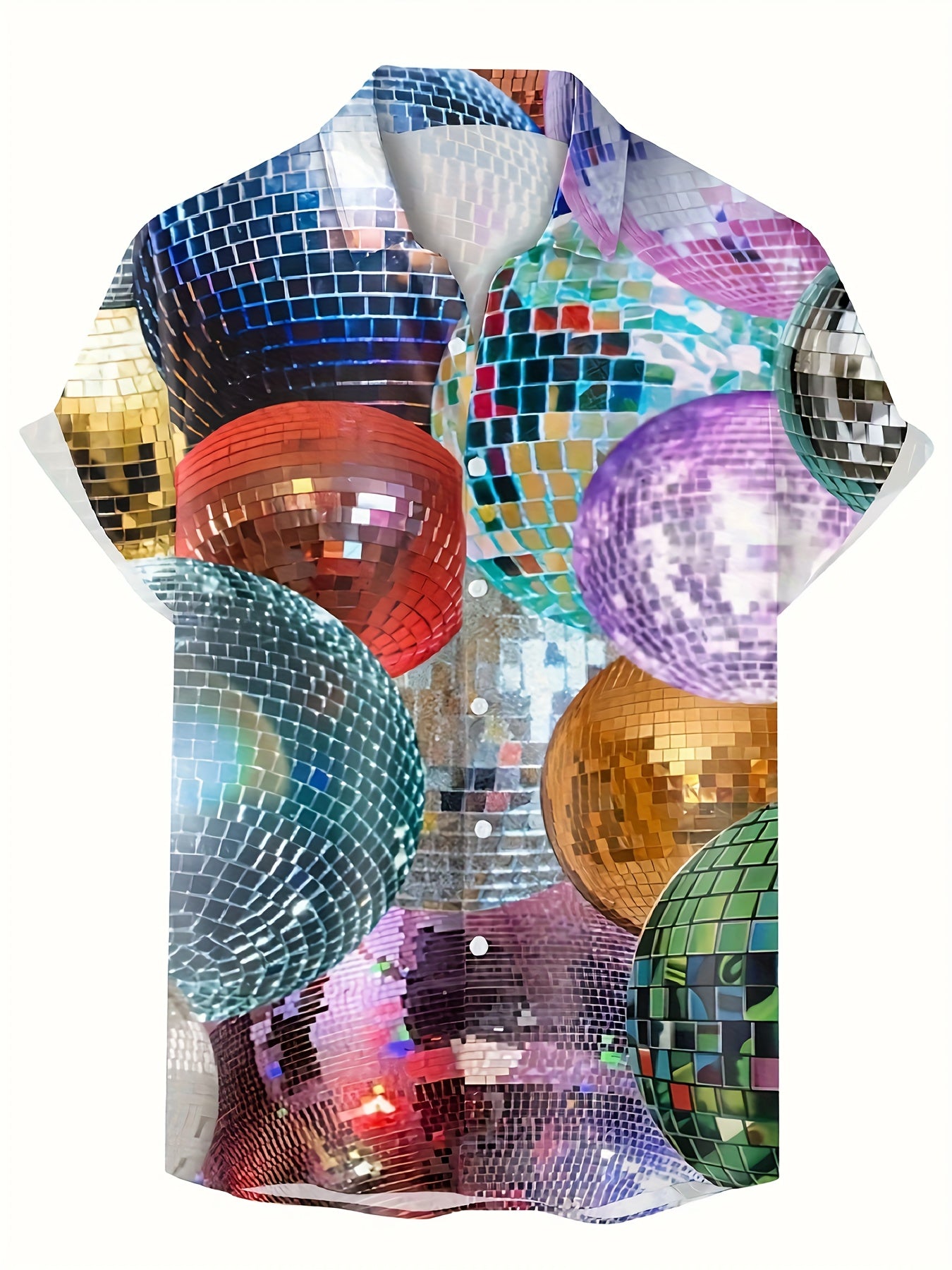 Brandon - Casual Button-Down Shirt with 3D Disco Ball Print for Men