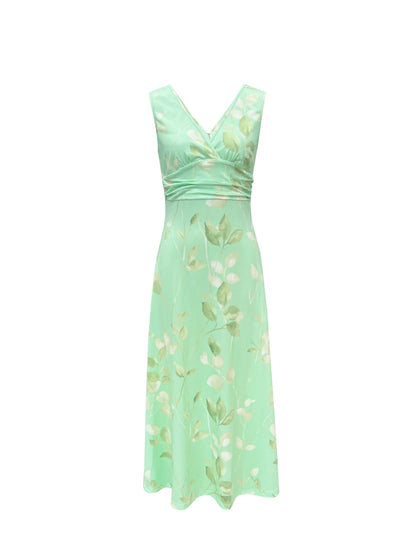 Kendall - Elegant Sleeveless Flowy Dress with  Floral Print and V-neck for Women