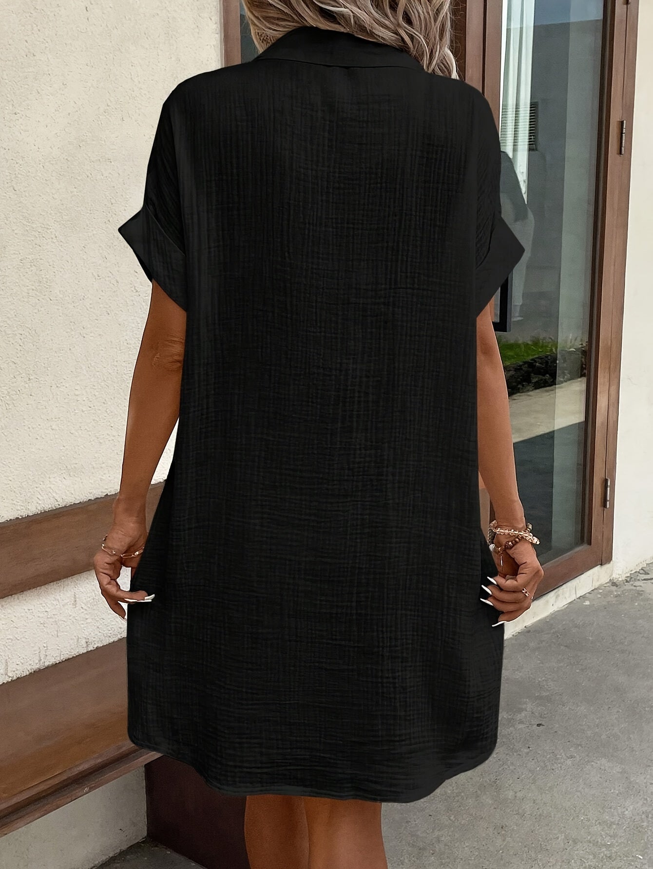 Frances - Button Front Shirt Dress with Pockets for Women