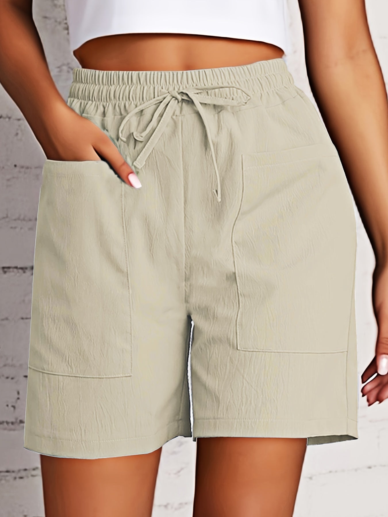 Chelsea - Elastic Waist and Patched Pockets Shorts for Women