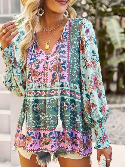 Shannon – V-Neck Blouse with Tassels and Ruffle Hem