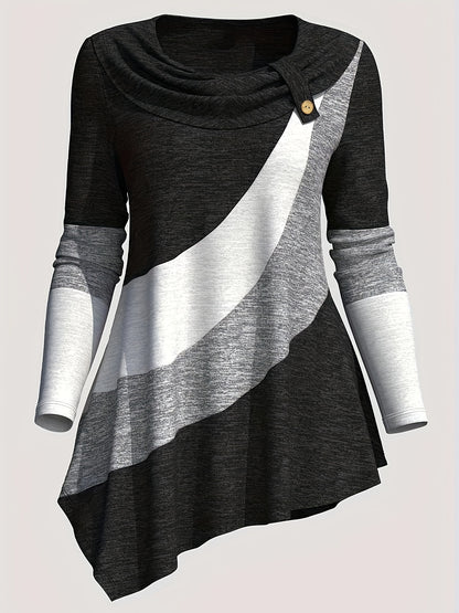 Amy – Patchwork Long Sleeve Asymmetrical T-Shirt