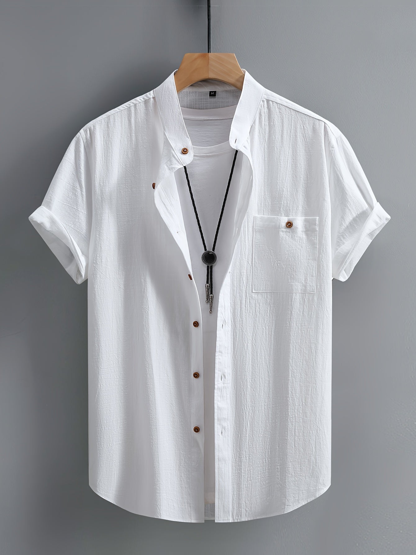 Harry - Mandarin Collar Short Sleeve Shirts with Button Up Shirt and Chest Pocket for Men