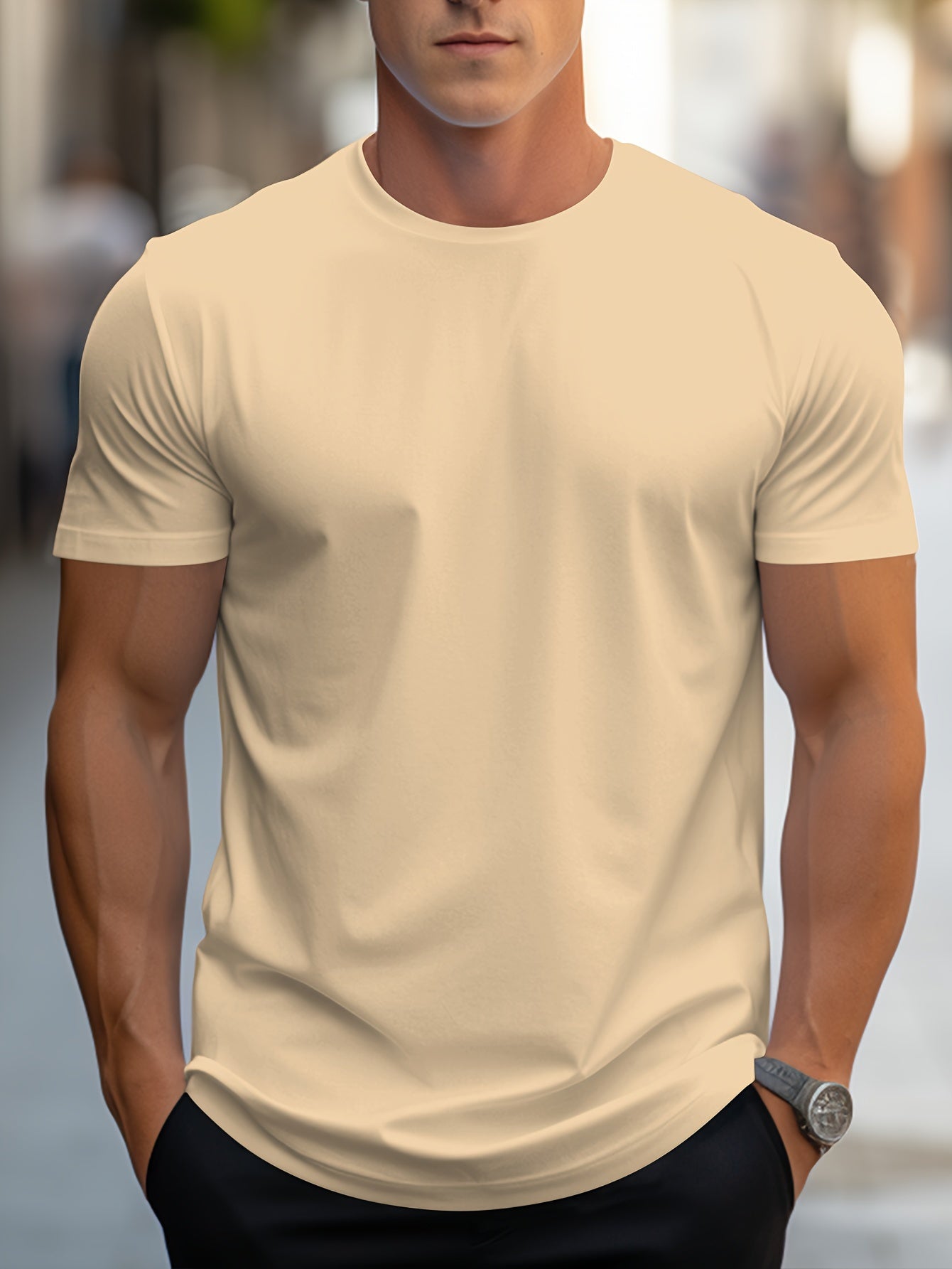 Robert - Solid Color T-Shirt with Round Neck and Short Sleeve for Men