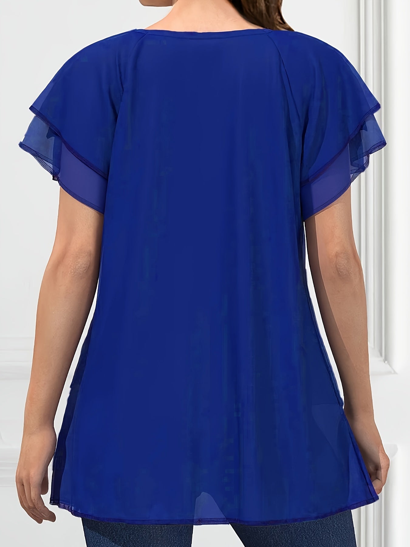 Chanel - Casual Layered Ruffle Sleeve Blouse with Crew Neck for Women