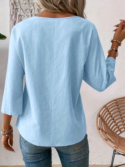 Virginia - Casual Blouse with 3/4 Sleeve and Crew Neck for Women