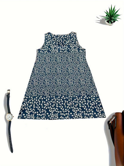 Matilda - Vintage Sleeveless Dress with Allover Print and V-neck for Women