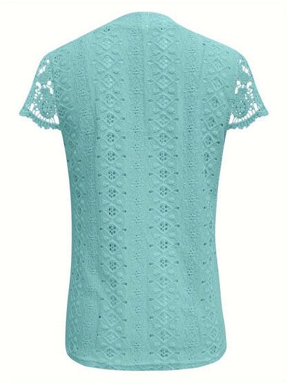 Margaret - Elegant Blouse with Lace Splicing and Notched Neck for Women