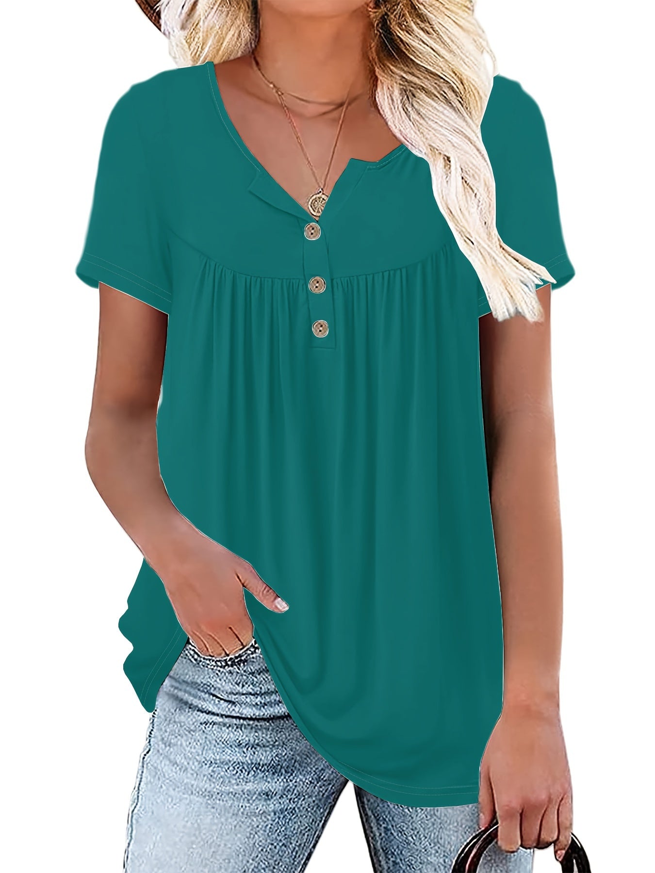 Marie - V Neck Blouse with Button Front for Women