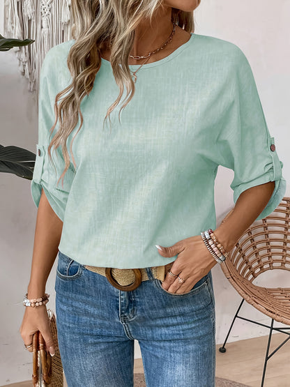 Virginia - Casual Blouse with 3/4 Sleeve and Crew Neck for Women