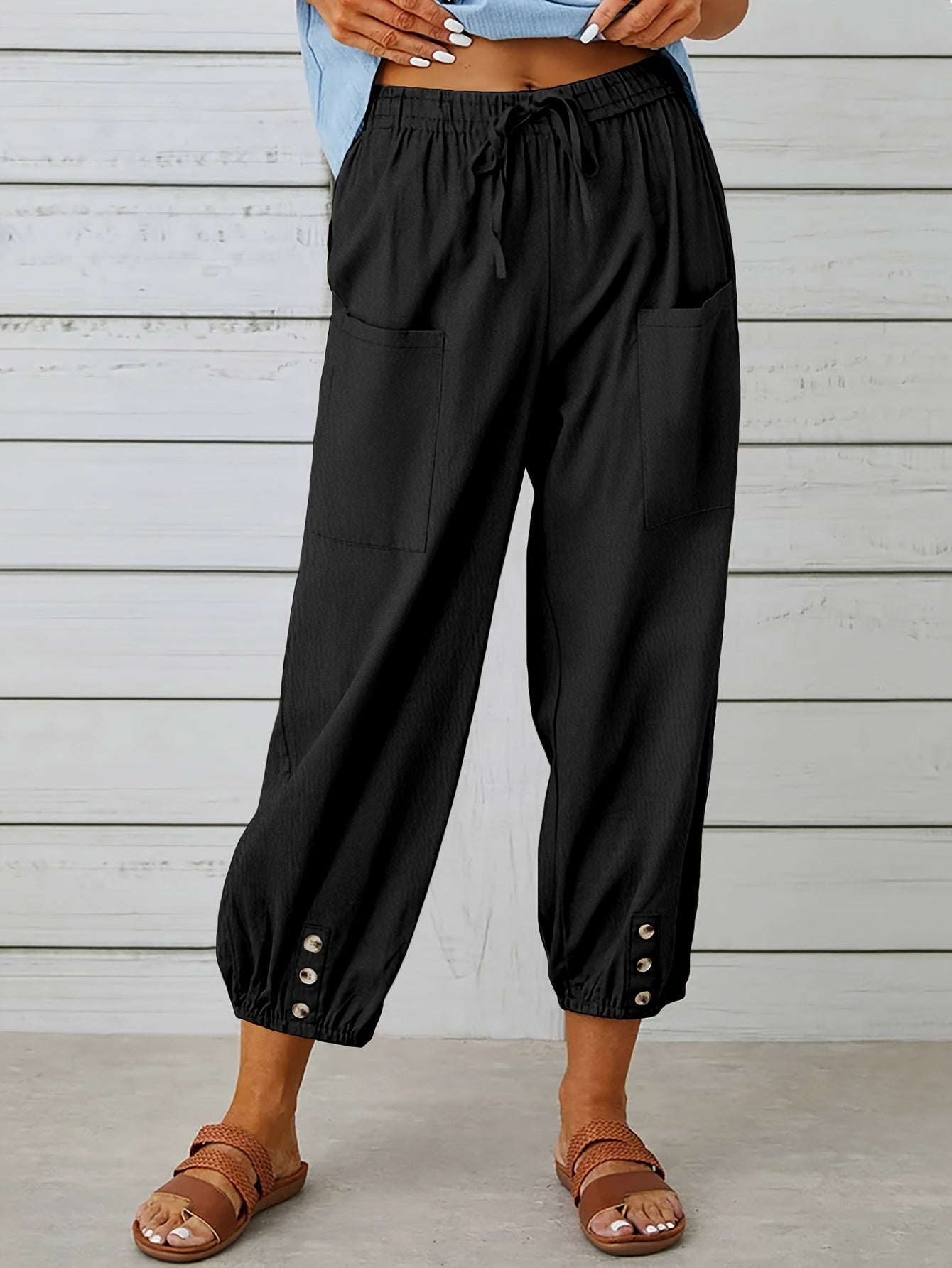 Faith - Wide Leg Capri Pants with Loose fit and Drawstring Waist for Women