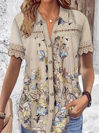 Alira- Floral Print Short Sleeve Shirt for Women