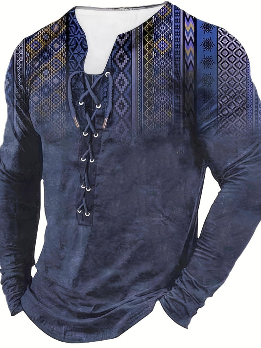 Robert - Long Sleeve Shirt with Bohemian Vinatge Style Print for Men