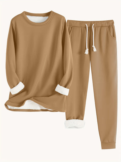 Arden-Crew Neck Long Sleeve Sweatshirt & Drawstring Pants Outfit for Women