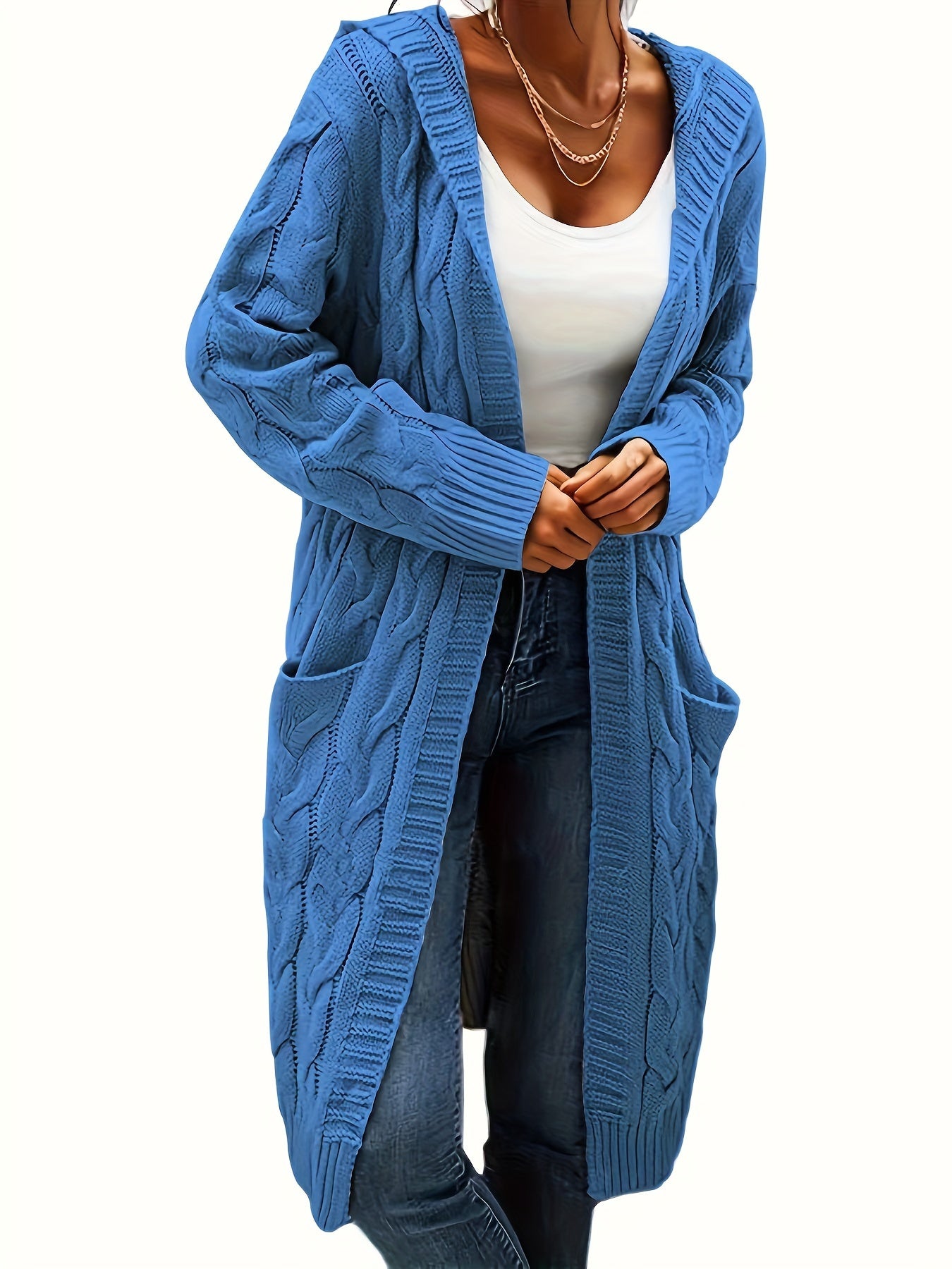 Isabella - Mid Length Knitted Cardigan with Hooded and Open Front for Women