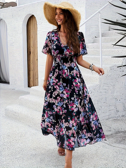 Judith – Floral A-line Dress with Shirred Waist