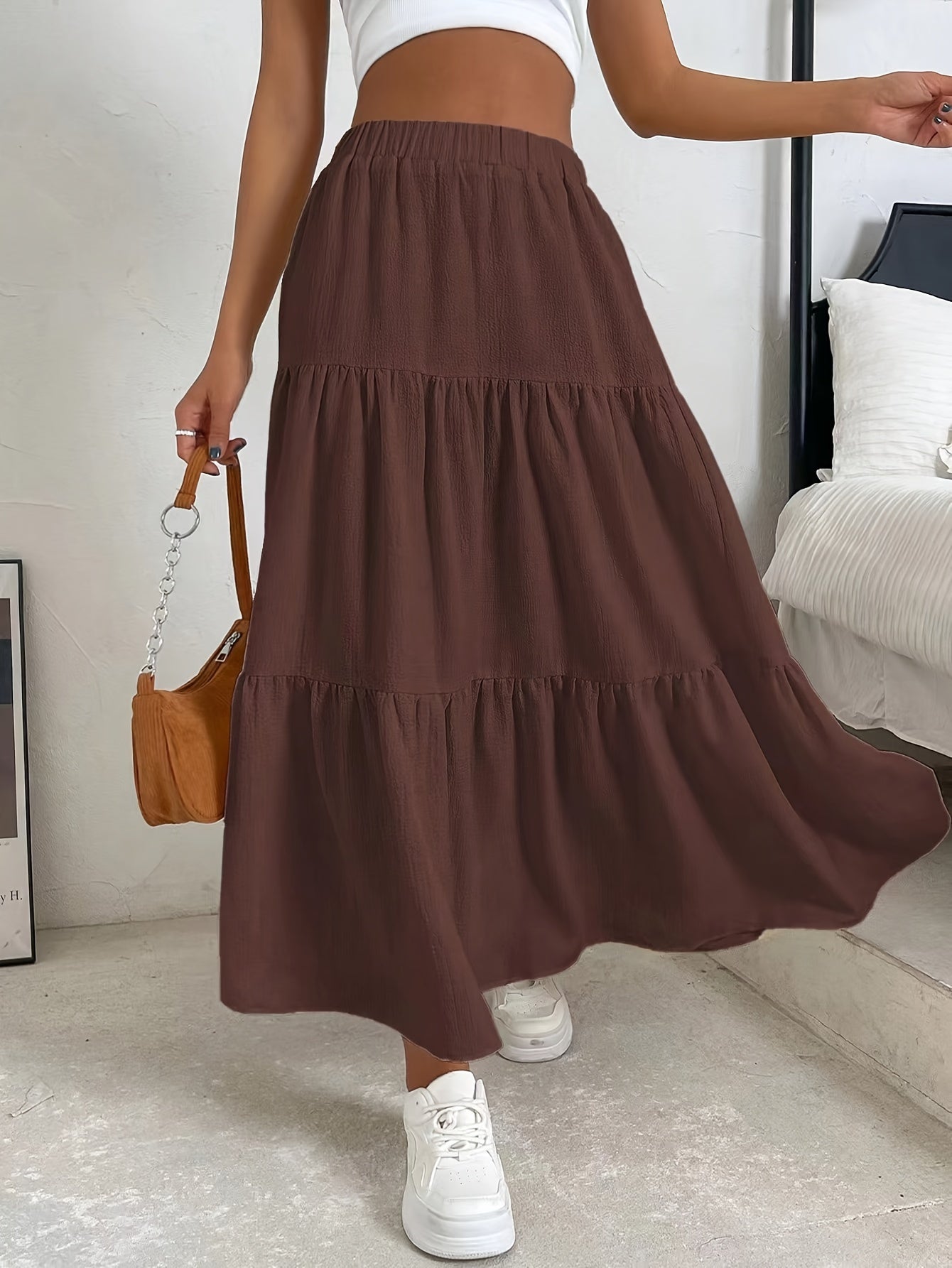 Georgia - Elegant High Waist Ankle Length Skirt with Ruched Hem for Women