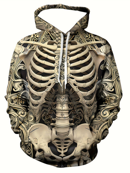 Willie - Casual Hoodie with 3D Skeleton Print and Kangaroo Pockets for Men