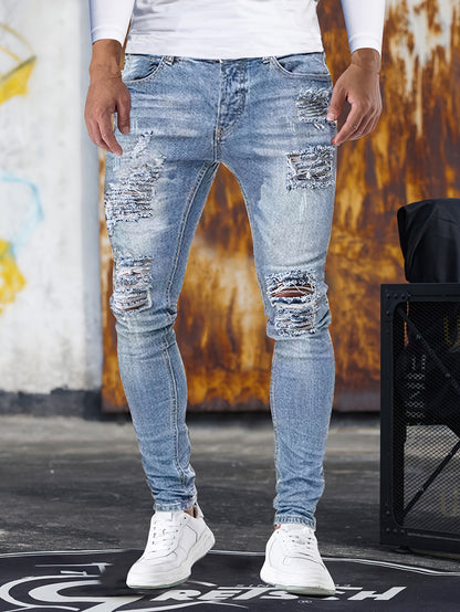 Henry - Slim Fit Ripped Jeans with Street Style and Medium Stretch for Men