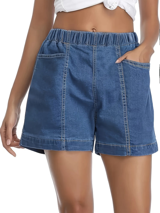 Zoe – Women's Sporty Denim Shorts with Elastic Waist