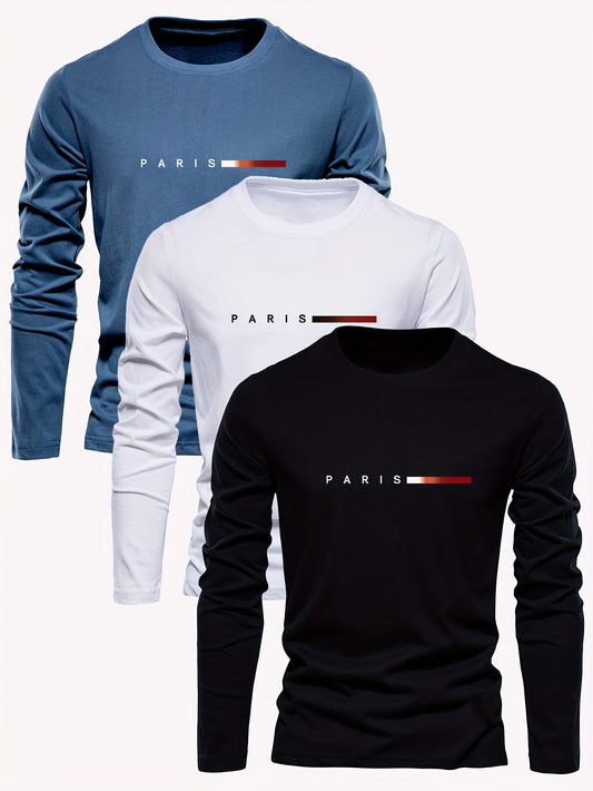 Sebastian -  3 pcs Casual Sweater with Crew Neck and Paris Print Design for Men