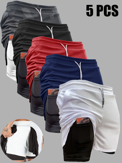 Elias - 5pcs Set Training Shorts with 2-in-1 Double Layer and Inner Pocket for Men