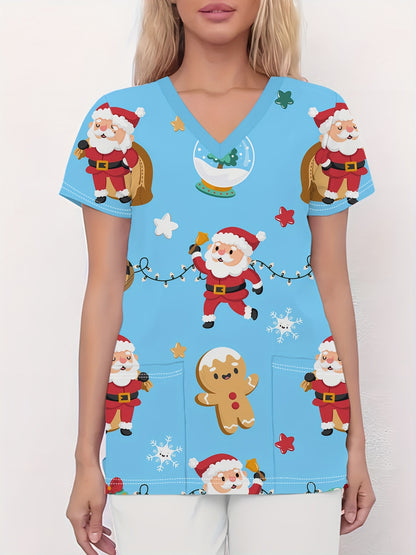 Liza - Scrub Shirt with Christmas Snowman Print for Women