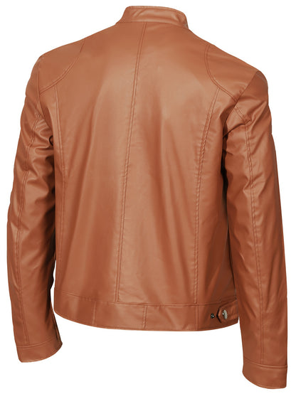 Samuel - Leather Jacket with Zipper and Small Stand Collar for Men