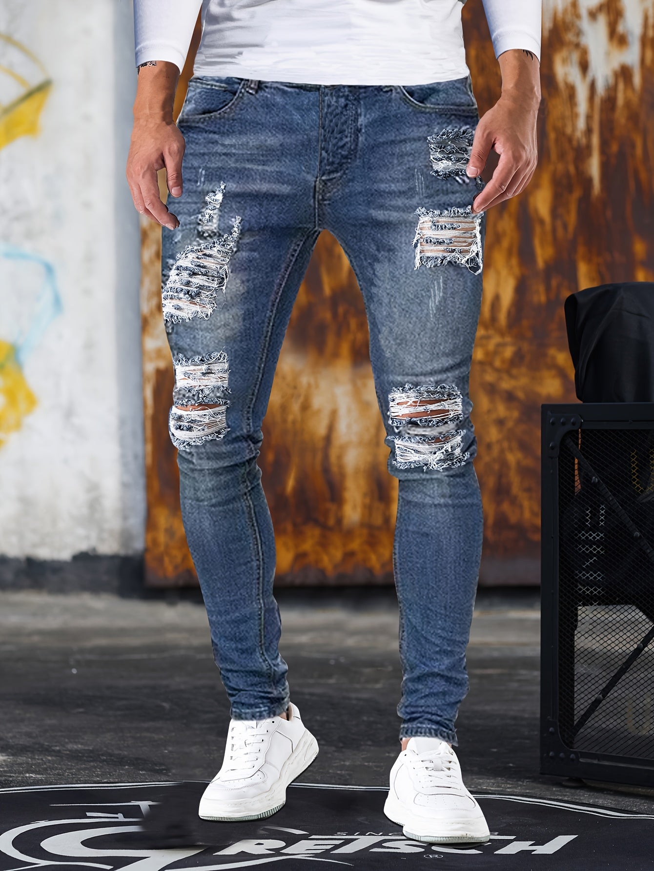 Henry - Slim Fit Ripped Jeans with Street Style and Medium Stretch for Men