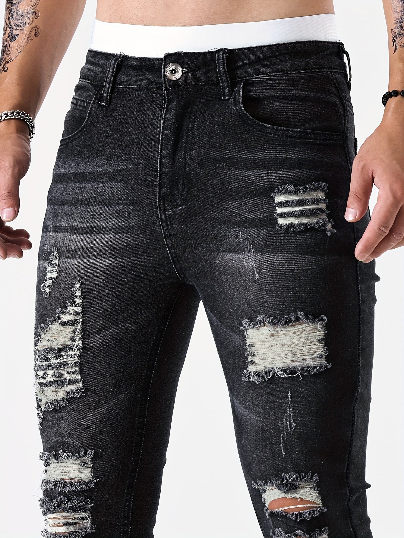 Henry - Slim Fit Ripped Jeans with Street Style and Medium Stretch for Men