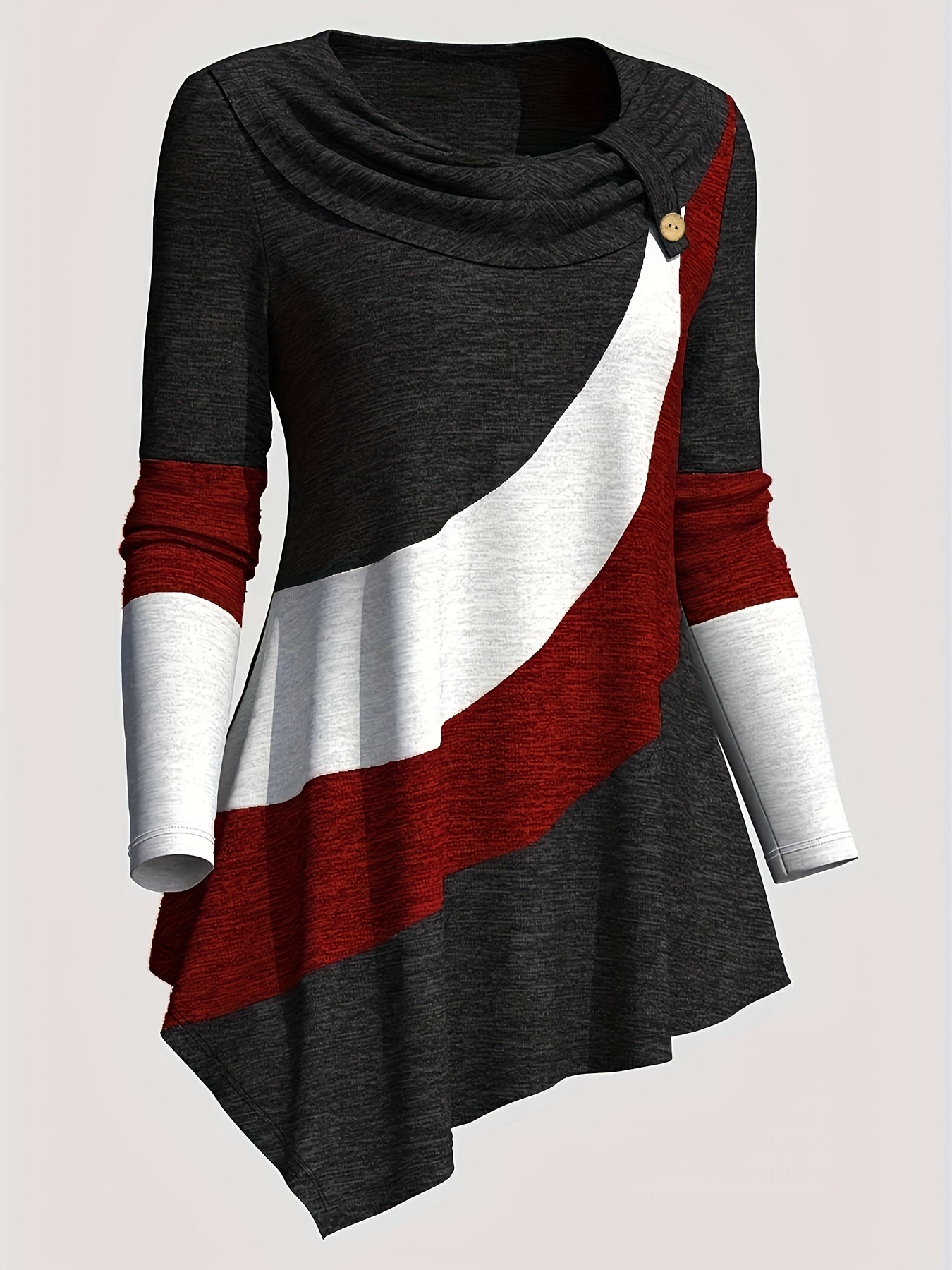 Amy – Patchwork Long Sleeve Asymmetrical T-Shirt