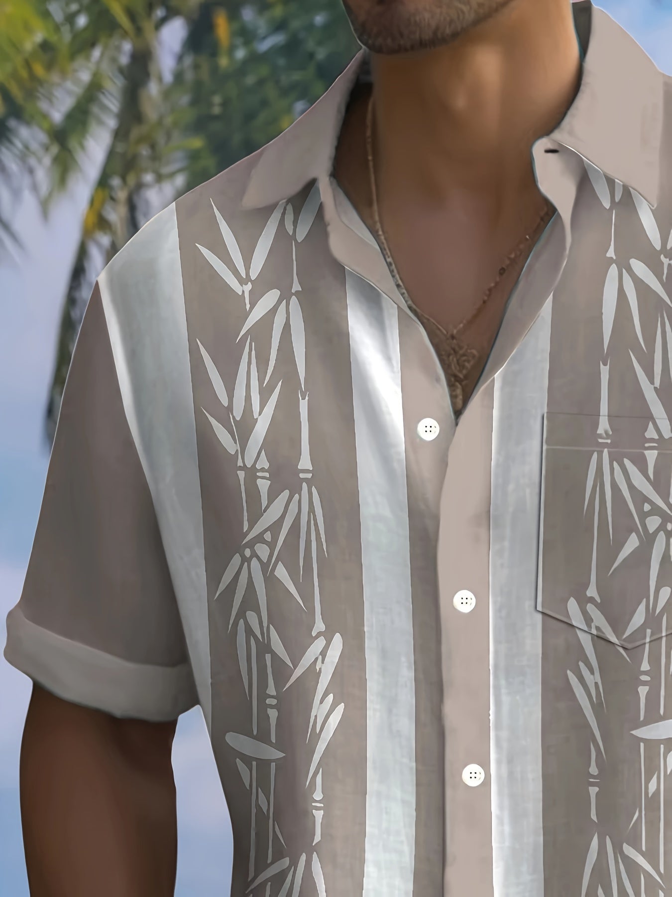 Ronald - Button Up Summer Shirt with Bamboo Print Short for Men