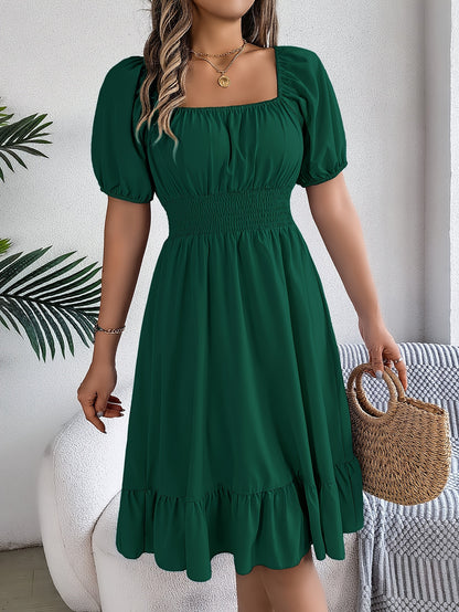 Lovilia - Puff Sleeve Dress with Ruched Bust and Ruffle Hem for Women