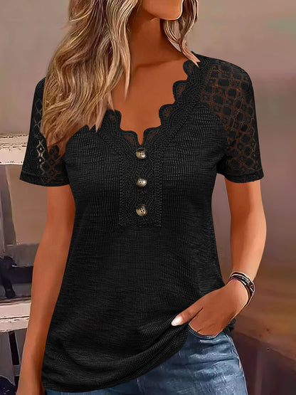 Andrea – Eyelet Embroidered V-Neck T-Shirt