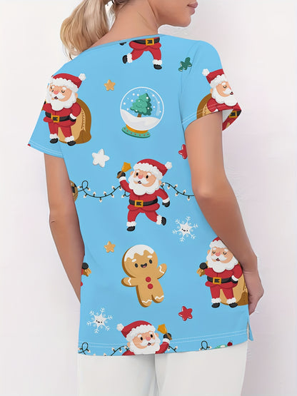 Liza - Scrub Shirt with Christmas Snowman Print for Women