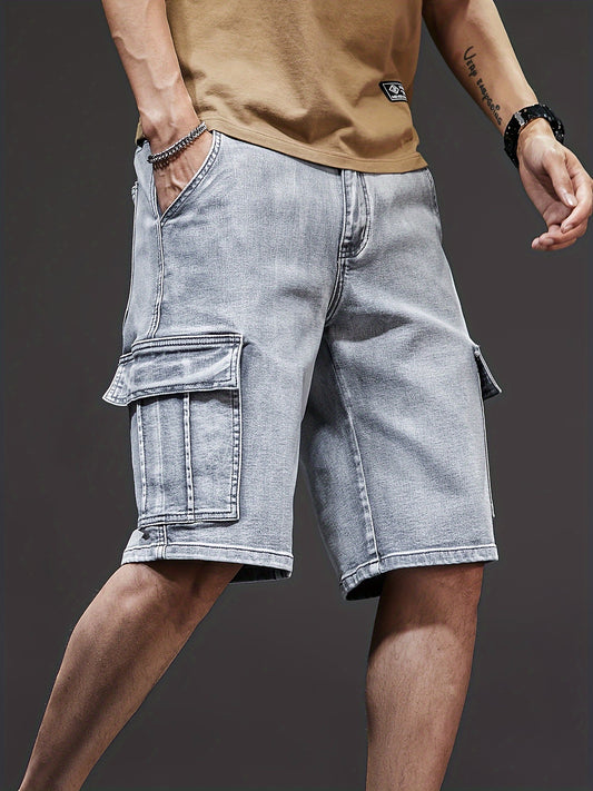 Joshua - Denim Cargo Shorts with Flap Pockets for Men