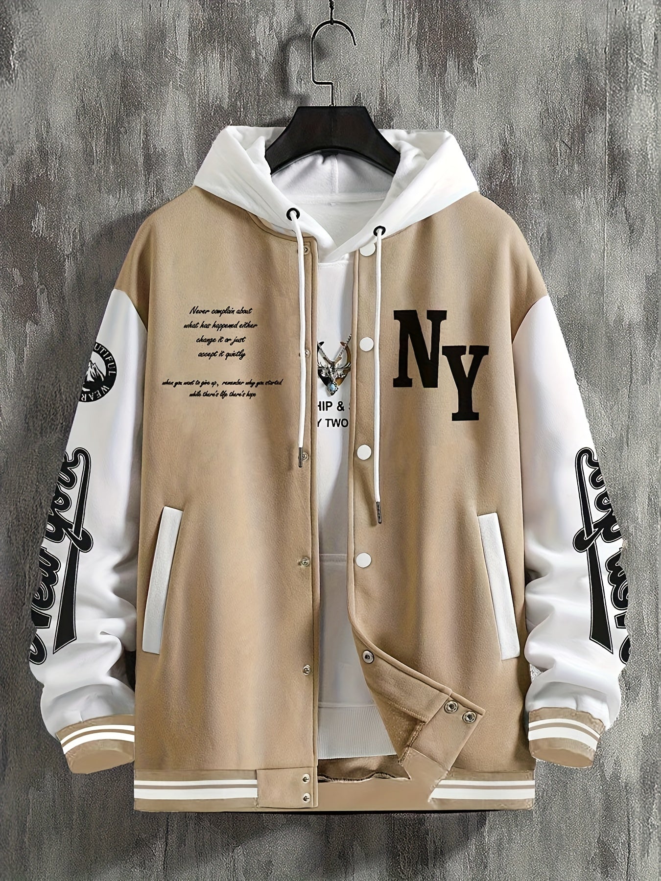 Vincent - Varsity Jacket with Striped Trim and Letter Embroidered Design for Men