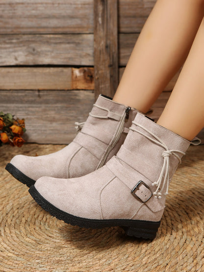 Susan – Women's Retro Buckle Ankle Boots with Side Zipper