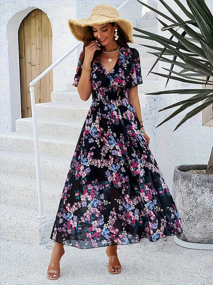 Judith – Floral A-line Dress with Shirred Waist