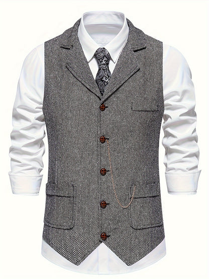 Clarence - Retro Herringbone Single Breasted Waistcoat for Men