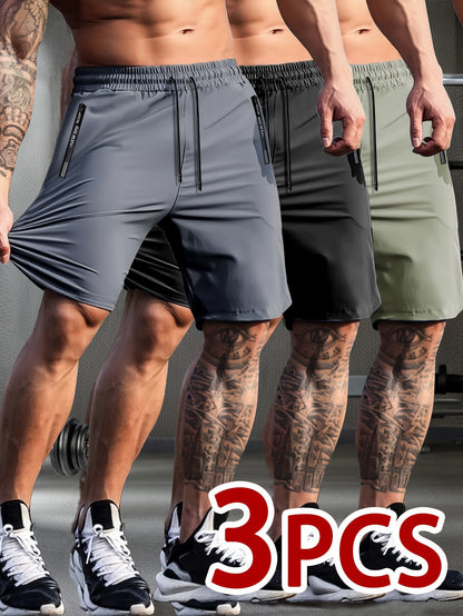 Donald - 3 Pieces Active Shorts with High Stretch and Zip Pockets for Men