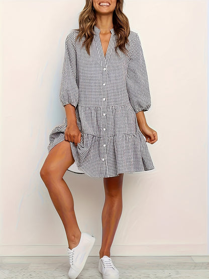 Jessica - Mini Dress with Gingham Print and Button Front for Women