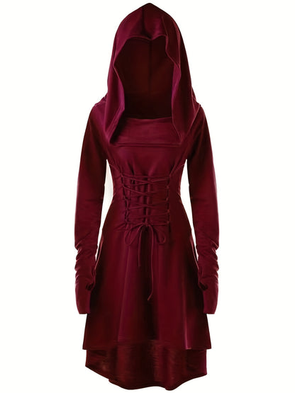 Stella - Gothic Hooded Cosplay Dress with Long Sleeve and Waist Straps for Women