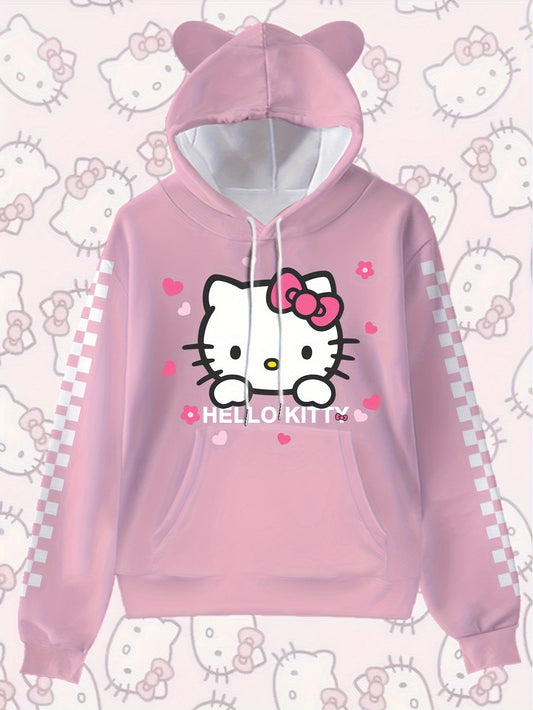 Kitty - Casual Hoodie with Cartoon Character Prints for Women