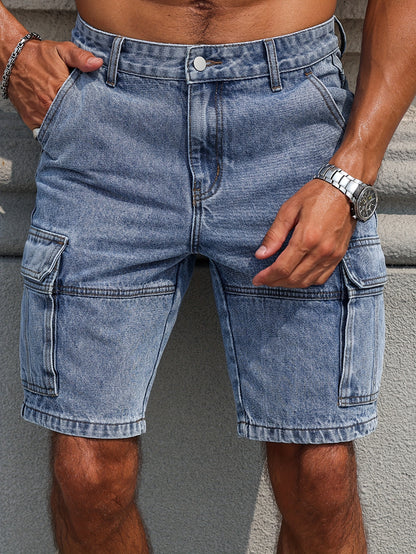 Fernando - Casual Loose Fit Denim Shorts with Knee-Length Jorts and Pockets for Men